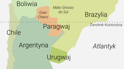 Mapa konfliktu wojennego, podczas którego powstał zwyczaj picia yerby na zimno
